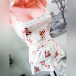 Lolita Lullaby Teddy Bears & pink ribbons coquette foldover shorts sleep set